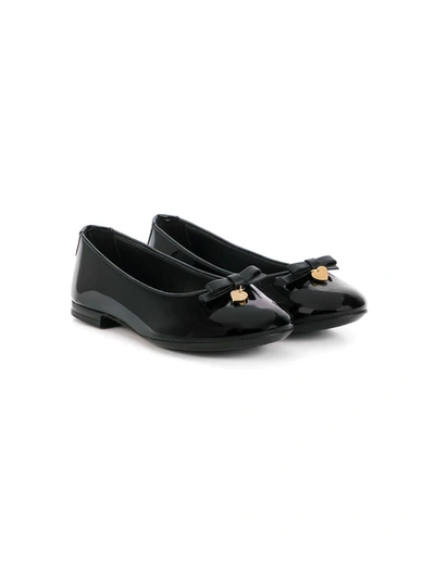 Dolce & Gabbana Kids' Bow-detail Ballerina Shoes In Schwarz