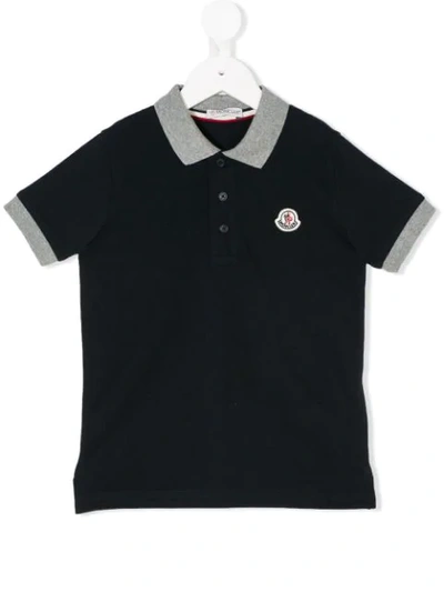Moncler Teen Contrast-trimmed Polo Shirt In Blue