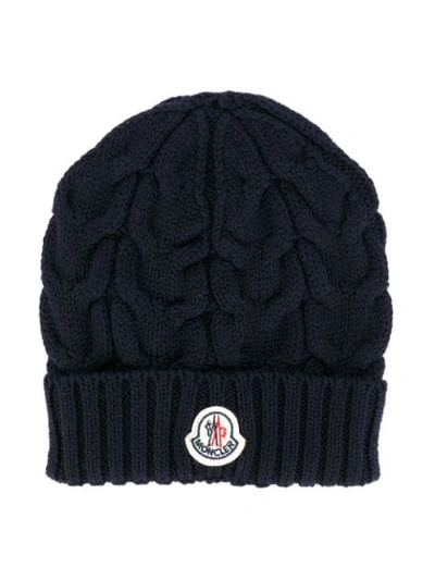 Moncler Kids' Cable Knit Hat In Blue