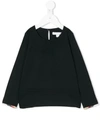 BURBERRY LONG-SLEEVE PLEAT AND CHECK DETAIL COTTON T-SHIRT