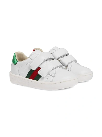 Gucci Teen Web-detail Touch-strap Sneakers In Gr.white/vrv/ros/b.s