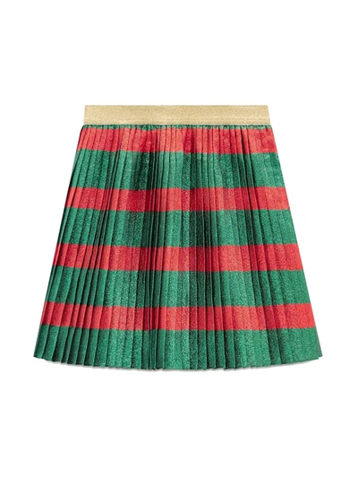 Gucci Kids' Pleated Striped Mini Skirt In Green