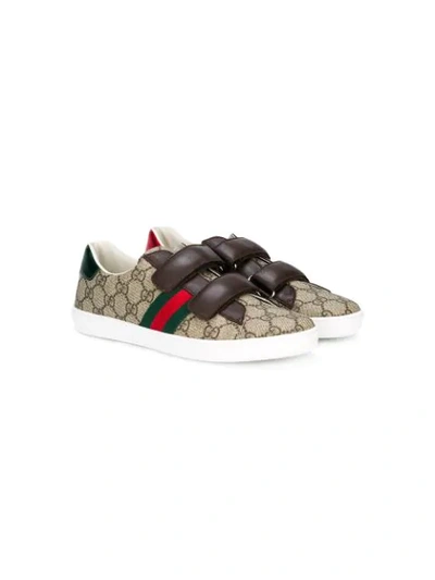 Gucci Kids' Ace Gg Supreme Canvas Sneakers In Brown