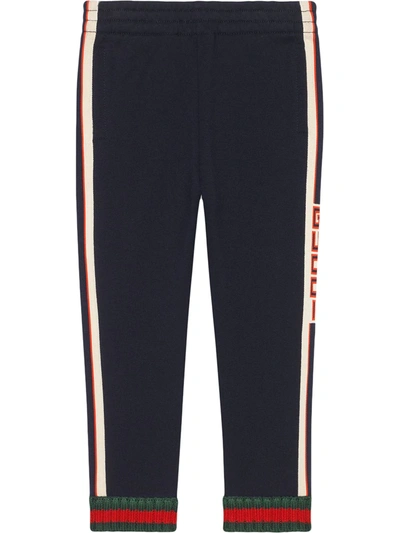 Gucci Kids Navy Cotton Track Pants In Blu