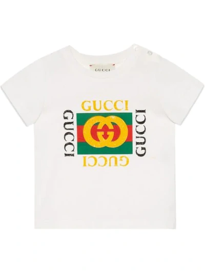 Gucci Babies' Logo印花t恤 In White