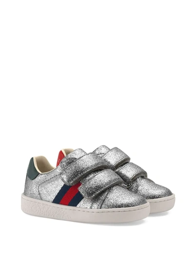 Gucci Kids' Children's Glitter Sneaker With Web In Silver