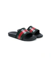 Gucci Black Webbing Stripe Printed Slides In Multicolour
