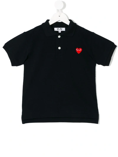 Comme Des Garçons Boys Black Kids Cotton Heart Motif Polo Shirt 2-6 Years 6 Years In Blue