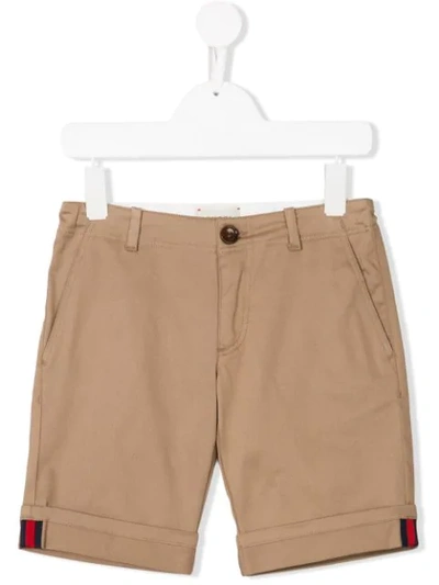 Gucci Kids' Stretch Cotton Gabardine Shorts In Neutrals