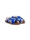 Pèpè Flower Print Crossover Strap Sandals In Blue