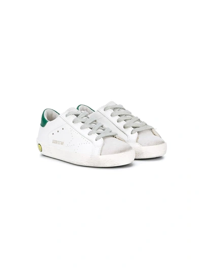 Golden Goose Kids' Perforated Star Sneakers In White/green