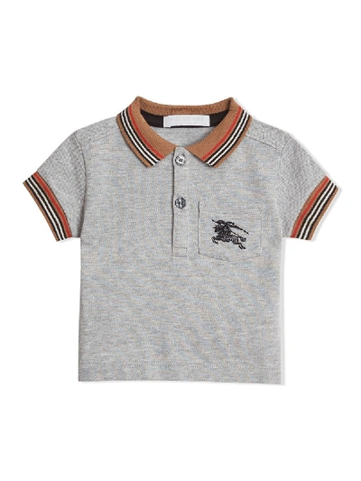 Burberry Babies' Heritage Stripe Detail Cotton Polo Shirt In Grey