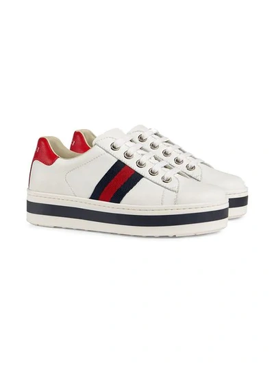 Gucci Kids' Children's Ace Leather Platform Trainer In White Leather
