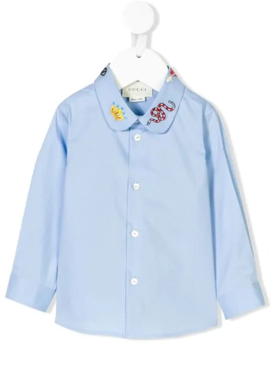 Gucci Babies' Embroidered Collar Shirt In Blue