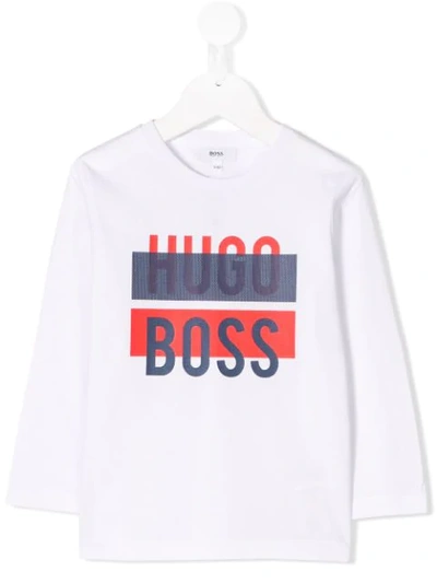 Hugo Boss Kids' Logo Print T-shirt In White