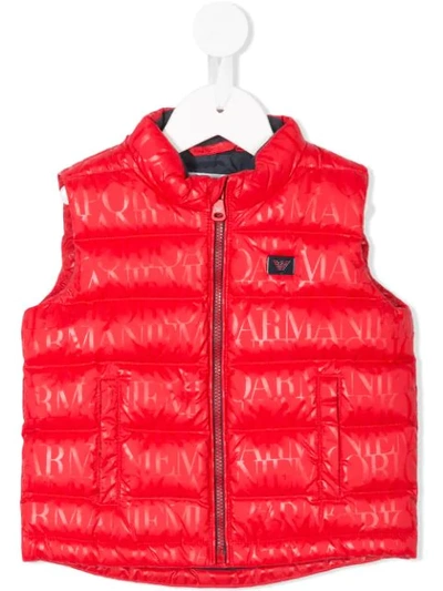 Emporio Armani Babies' Logo Print Quilted Vest In Red