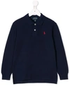Polo Ralph Lauren Kids' Embroidered Logo Long-sleeved Polo Shirt In Blue
