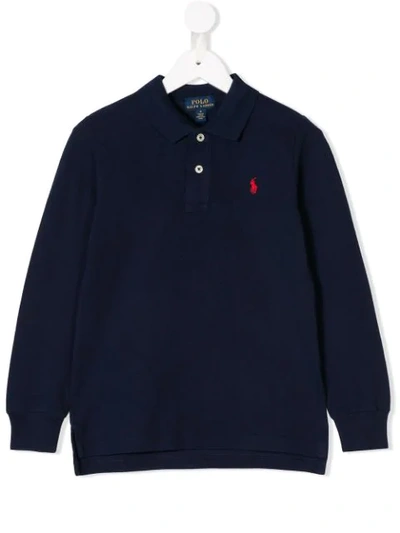 Ralph Lauren Kids' Embroidered Logo Long-sleeved Polo Shirt In Blue