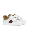 GUCCI TODDLER LEATHER SNEAKER WITH FAUX FUR