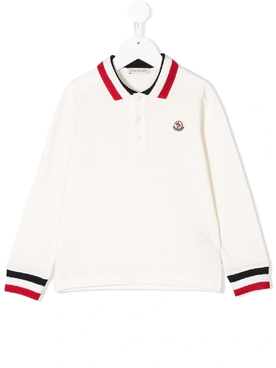 Moncler Kids' Striped Trim Polo Shirt In White