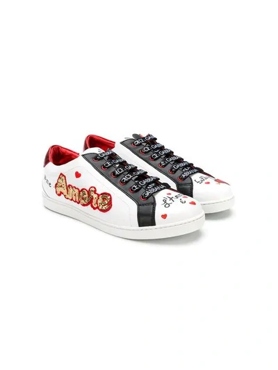 Dolce & Gabbana Kids' Amore Patch-embroidered Sneakers In White