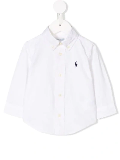 Ralph Lauren Babies' Logo-embroidered Button-down Shirt In White