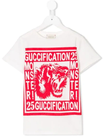 Gucci Kids' Fication印花全棉t恤 In White