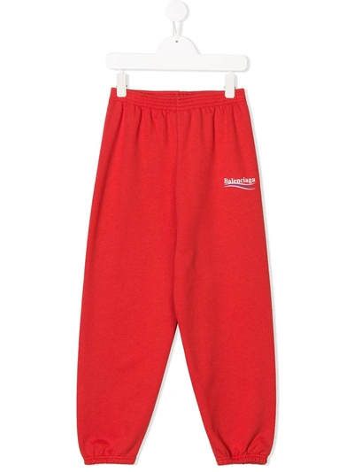 Balenciaga Kids' Logo Printed Cotton Sweatpants In Red