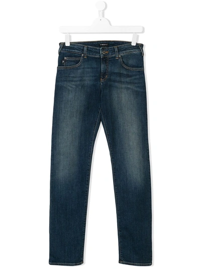 Emporio Armani Kids' Stonewashed Straight-leg Jeans In Blue