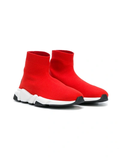 Balenciaga Kids' Speed Knit Slip-on Sneakers In Red