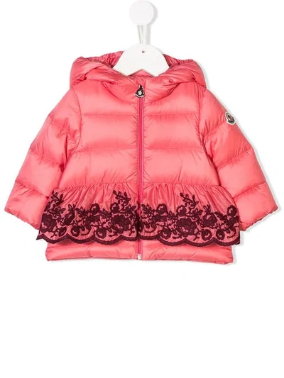 Moncler Babies' Embroidered Hooded Padded Jacket In Pink