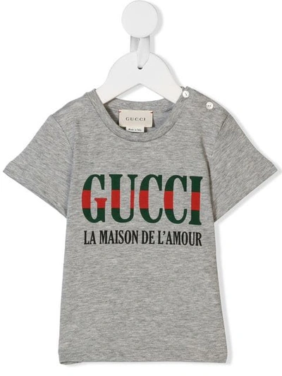 Gucci Babies' La Maison De L'amour印花全棉t恤 In Grey