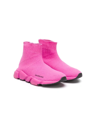 Balenciaga Speed科技织物针织运动鞋 In Pink