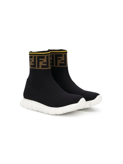 Fendi Kids' Jor Boy High-top Sock Trainers In Black