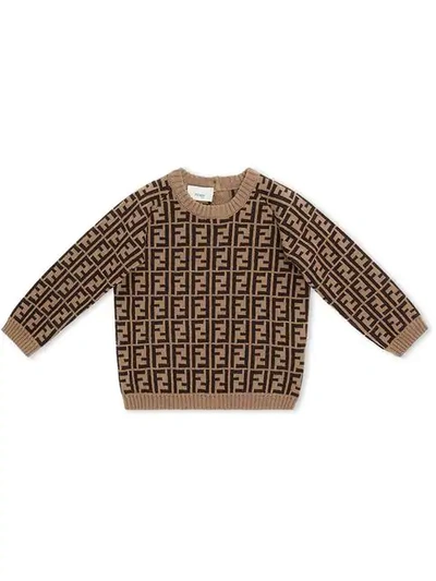 Fendi Brown Sweater With Double Ff For Babykid