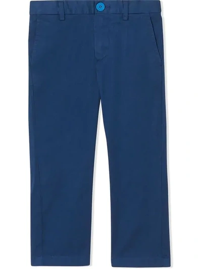 Burberry Kids' Cotton Twill Trousers In Blu