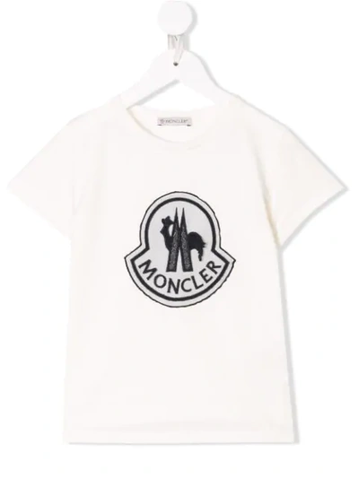 Moncler Kids' Logo Embroidered Cotton Jersey T-shirt In White