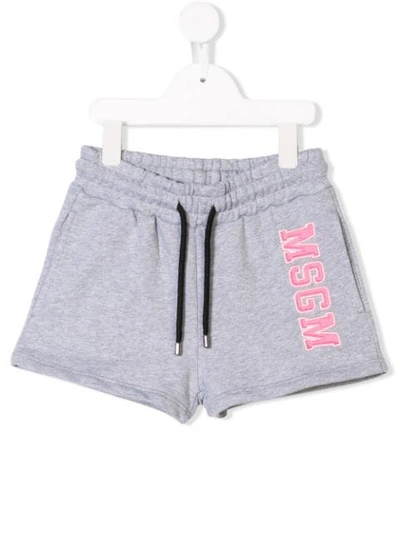 Msgm Teen Logo Print Track Shorts In Grey