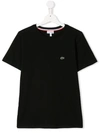 Lacoste Kid's V-neck Embroidered Crocodile T-shirt In Black