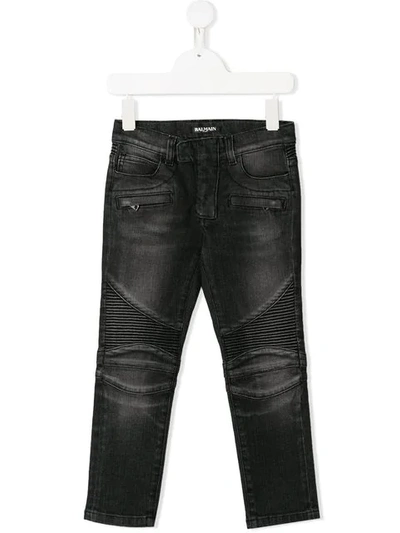 Balmain Kids' 修身机车牛仔裤 In Black