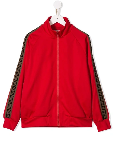 Fendi Kids' Ff-striped Zip-up Jacket In Red