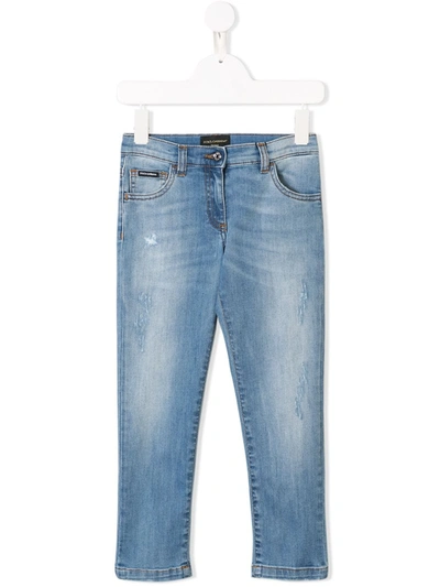 Dolce & Gabbana Kids' Stonewashed Slim Fit Jeans In Blue