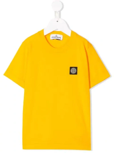 Stone Island Junior Kids' Logo Patch T-shirt In Yellow