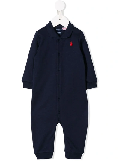 Ralph Lauren Babies' Button-up Romper In Blue