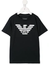 Emporio Armani Kids' Black Cotton T-shirt With Logo Print In Blue