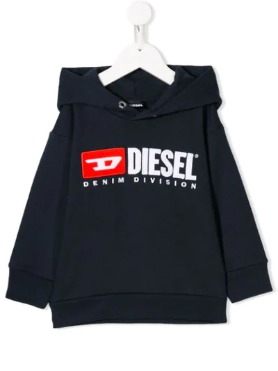 Diesel Kids' Logo刺绣连帽衫 In Navy