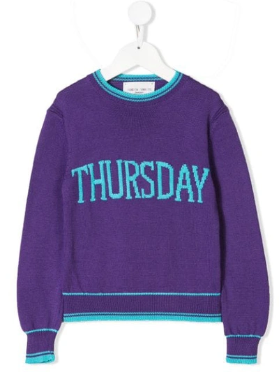 Alberta Ferretti Kids' Purple Sweater For Girl With Light Blue Writing In Violet