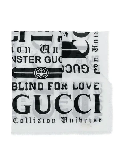 Gucci Kids' Logo刺绣围巾 In Black