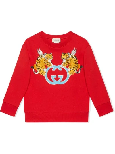 Gucci Kids' Children's Sweatshirt With Winged Tigers In Red