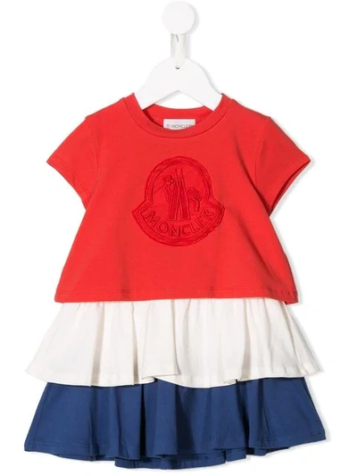 Moncler Kids' Tricolor Cotton Jersey Dress In Red